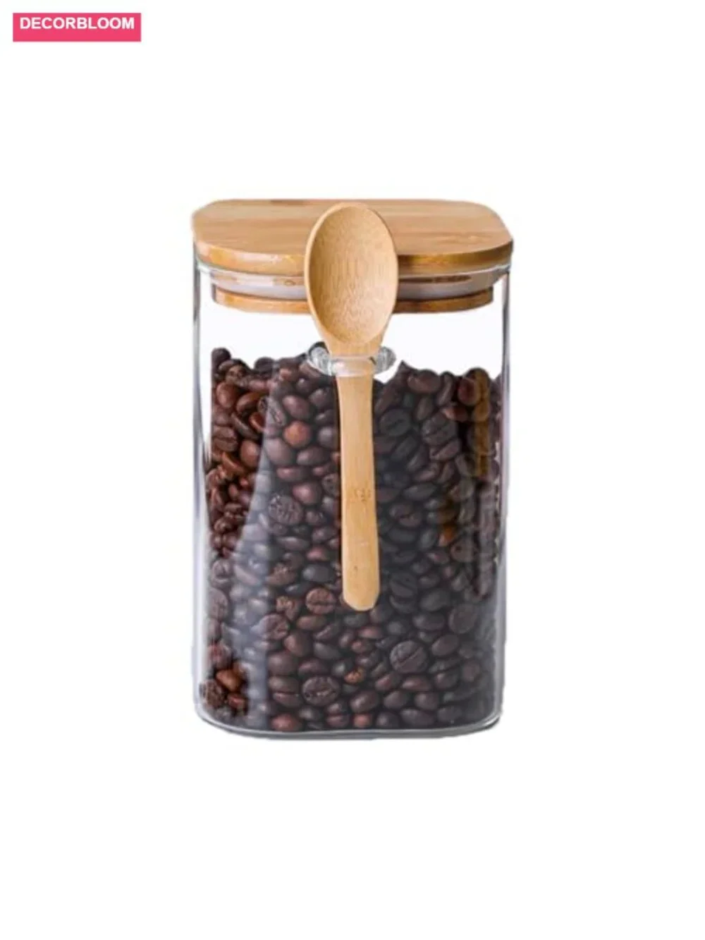 Glass Sugar Container Airtight Food Storage Jar with Bamboo Lid and Spoon